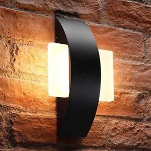 Auraglow Integrated 11W LED Outdoor Warm White Frosted Glass Black Wall Light - Picture 1 of 2