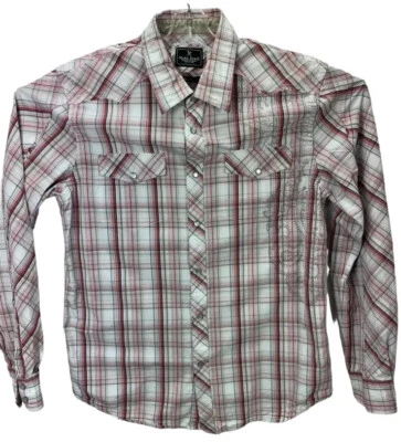 Marc Ecko Western Pearl Snap  Mens Large Red-White Grey Striped Shirt (P5) EUC - Image 1 of 4