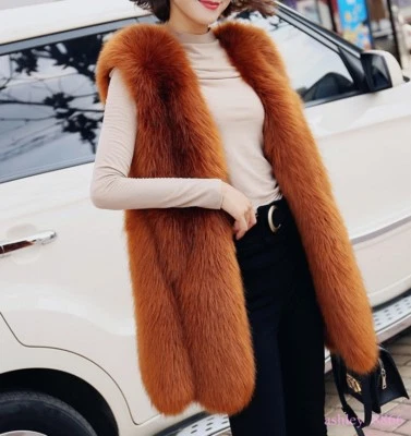 Lady Chic 2019 Fox Fur Gilet Mid Long Vest Womens Waistcoat Jacket Winter Coat - Image 1 of 4