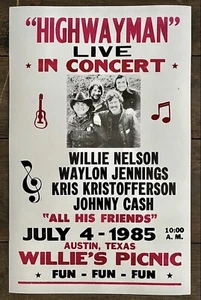 Highwayman Willie Nelson, Austin, Texas, 7-4-1985 22” x 14” Konzert Poster - Bild 1 von 1