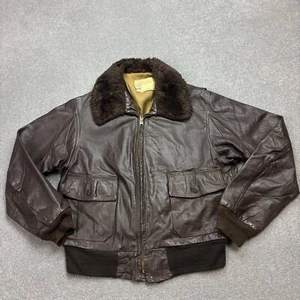 Schott Leather Flying Jacket Adult Large Brown Bomber Aviator Military USA Men - Picture 1 of 12