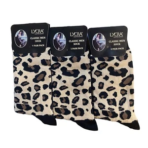 3 x Mens Leopard Print Crew Length Everyday Use Cotton Lycra Animal Print Socks - Picture 1 of 1