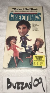 Greetings VHS 1989 Robert DeNiro Brian De Palma Blockbuster Video Movie Rental - Picture 1 of 3