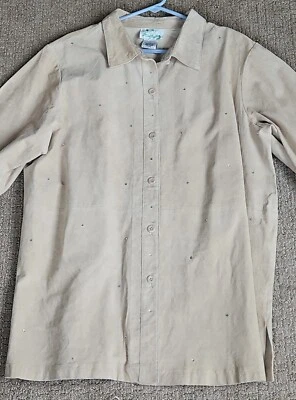 Quacker Factory Womens Tan Leather Suede Rhinestone Studded  Jacket Sz XL NWOT - Image 1 of 4