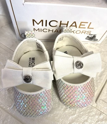 Michael Kors Bebé Niña Día Bailarina Cuna-Zapatos, Blanco Talla 1 Totalmente Nuevos Con Caja Foto 1 de 4