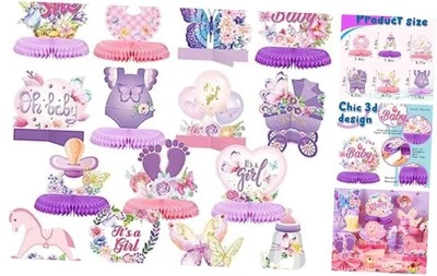 15 peças peças centrais de favo de mel para chá de bebê borboleta It's a Girl roxo e  - Imagem 1 de 4