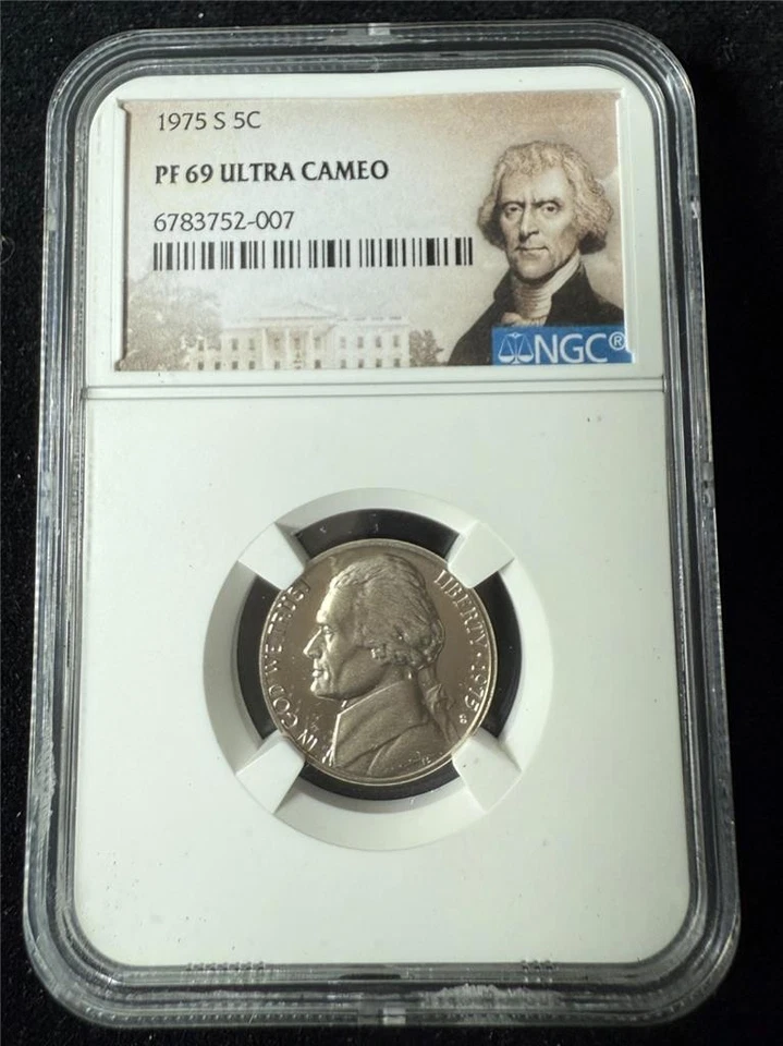 1975 S JEFFERSON NICKEL 5C PF69 ULTRA CAMEO NGC; PR69 DCAM UCAM TOP POP SKU 3726 - Image 1 of 2
