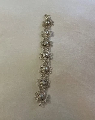 qvc sterling silver artisan crafted hill tribe flower bracelet. 45 grams - Image 1 of 4