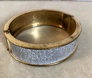 Vintage Glitter Hinge Bangle Bracelet Gold Tone sparkly - Picture 1 of 5