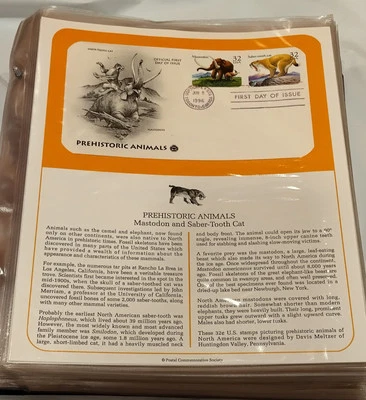 US Stamp PCS Panel FDC 1996 PREHISTORIC ANIMALS Mastodon & Saber-Tooth Cat - Image 1 of 2