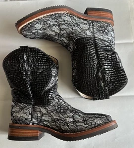 Ferrini Damen Cowboystiefel schwarz Lackleder/Spitze silber Glitzer - Bild 1 von 12