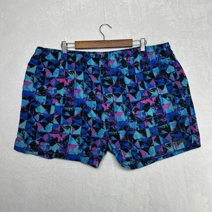 Vintage 90s Navigata Bugle Boy Mens XL Swim Shorts Trunks Blue Pink Abstract 4” - Picture 1 of 12