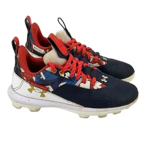 Under Armour Mid Top Baseball Cleats Youth Size 3 Shoe Red White Blue - Picture 1 of 9