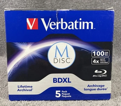 M DISC VERBATIM BDXL 100GB 4X TRIPLE LAYER Branded Logo 5 pack Jewel Case Sealed - Image 1 of 4