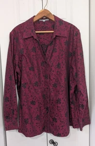 Foxcroft Damengröße 18 W geknöpftes Hemd weinrot schwarz - Bild 1 von 4