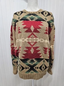 POLO RALPH LAUREN Hand Knit Wool Aztec Southwestern Native Sweater Gr. L Vintage - Bild 1 von 3