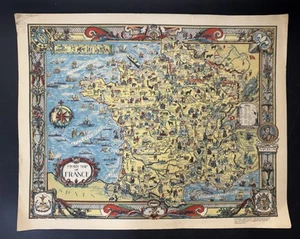 Vintage Story Map of France Colortext Publication 1936 - Picture 1 of 12