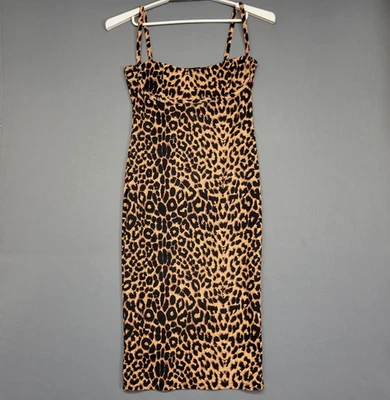 PrettyLittleThing Dress Womens 8 Leopard Print Midi Bodycon Sleeveless Sexy - Image 1 of 4