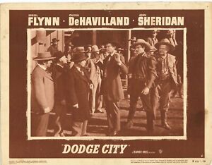 Dodge City ORIGINAL US Lobby Card Errol Flynn Olivia DeHavilland 1951RR
