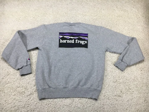 TCU Horned Frogs Sweater Mens Small Gray Champion Sweatshirt Fleece University Cover