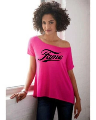 Fame off the shoulder pink t shirt fancy dress hen party UK size small to 4x