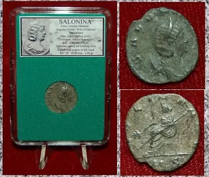 Antike Münze Römisches Reich SALONINA Kaiserin sitzend mit Olivenzweig Rückseite - Bild 1 von 4