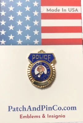 Washington Police Jewelry Tie Tac Pin Uniform Insignia Gold Seal Blue Enamel WA - Image 1 of 2