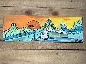 12 X 4 IncH Canvas Shortiez Ink Art Painting Gallery Palm Tree Oasis Vacation - Picture 1 of 1