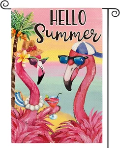 Flamingo Hello Summer Garden Flag 12X18 Inch Double Sided, Welcome Seasonal Holi - Picture 1 of 7
