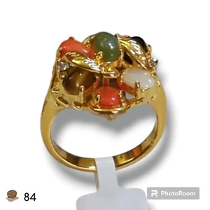 Yellow Gold Plated, Gemstone and Crystal Cluster Ring, Size 7 - Picture 1 of 12