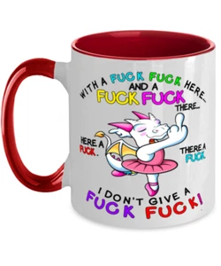 DRAGON Mug, With a-Fuck-fuck Here Don't Give a Fuk, Funny Dragon Coffee Mug Gift - Picture 1 of 2