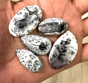 119 Carat Lot Natural Dendrite Opal Mix Shape Loose Gemstone Cabochon 5 Pieces - Picture 1 of 5
