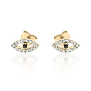 Evil Eye Diamond Stud Earrings In 14k Gold Si2 Fine Jewelry For Women Rare Gift - Picture 1 of 8