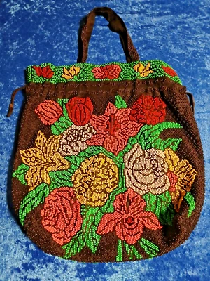 Bolso de Mano Retro Boho Vintage con Cuentas Punto de Caramelo Bolso Floral con Cordón Foto 1 de 3