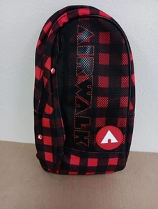 Airwalk Red/Black Plaid Sling Bag Brown Inside 2 Pockets Mesh 14"×7"×3" NWT - Picture 1 of 5