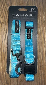 TAHARI TEAL BLUE WATERCOLOR COLLAR & LEASH SET Puppy/Dog Medium - Bild 1 von 2