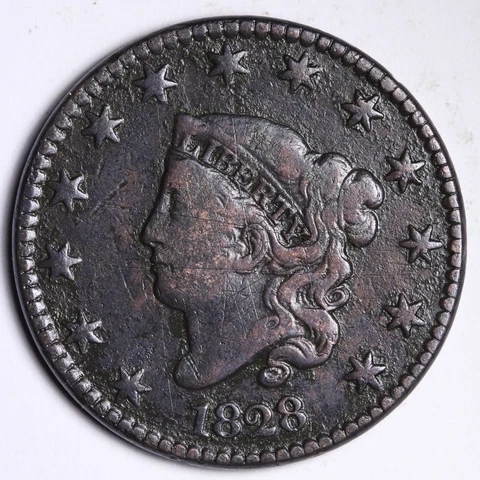 1828 Large Narrow Date Coronet Head Large Cent CHOICE VF E279 WHT Cover