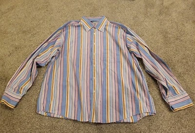 Martin Gordon Shirt Mens XXL Pink Blue Yellow Stripe Long Sleeve Button Up EUC - Image 1 of 4