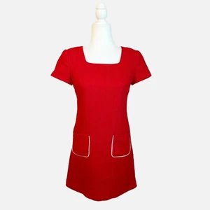 Vintage Retro 80s 90s DONNA RICCO New York Red Square Neck Sheath Dress 2 P - Picture 1 of 15