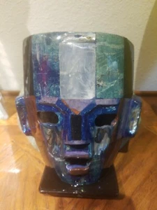 Inlaid abalone Stone and other mineral "Mayan" Mask Sculpture Mexico - Picture 1 of 5