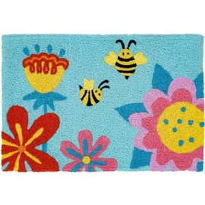 Jellybean Indoor Outdoor Washable Accent Rug 20" x 30" Flowers Bees and Ladybug - Picture 1 of 2