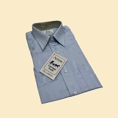 Camisa de vestir azul vintage años 80 de Arrow Carriage Trade, a rayas con botones Foto 1 de 4