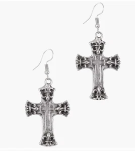 Kreuz Ohrhänger hypoallergen versilbert nickelfrei Gothic religiös - Bild 1 von 3