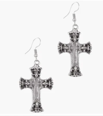 Pendientes colgantes cruzados hipoalergénicos enchapados en plata sin níquel gótico religioso Foto 1 de 3