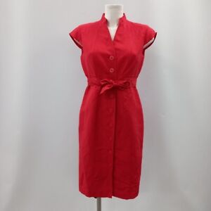 Calvin Klein Dress UK 8 Red Linen Blend Button Up Womens RMF06-LW