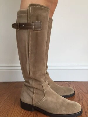 BOTAS HASTA LA RODILLA RAMONA TALLA 8/38 BEIGE GAMUZA GENUINA HECHAS EN ITALIA ZAPATOS PARA MUJER Foto 1 de 4
