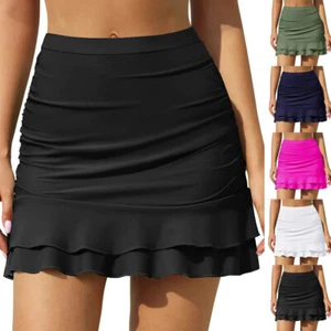 Damen Geraffte Bikinihose Kurze Strandshorts Kleid Hohe Taille Badeshorts : - Bild 1 von 29