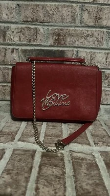 LOVE MOSCHINO Borsa PU Rosso Satchel Shoulder Bag Red Gold Chain Logo Crossbody - Image 1 of 4