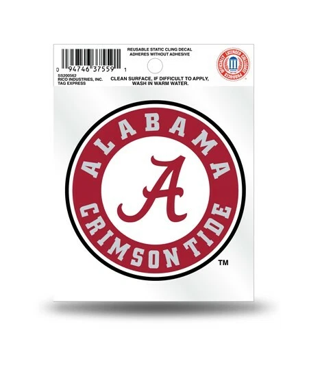 Alabama Crimson Tide Circle Logo Static Cling Sticker NEW!! Window or Car! NCAA - Image 1 of 1