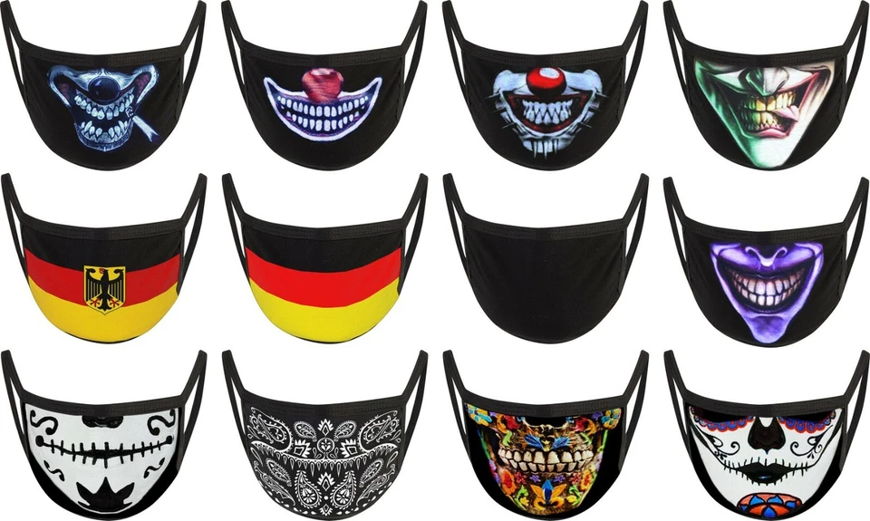 Mund Nasen Maske 2lagig Paisley La-Catrina Mexican Style Deutschland Bad Clown - Bild 1 von 1